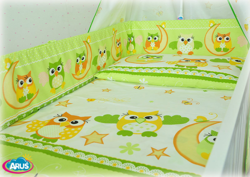 ARUŚ 3 el. pościel do łóżeczka 120*90 (106-zielone sowy)