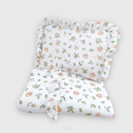 Pościel z wypełnieniem do wózka / kołyski / kosza mojżesza muślinowa z falbanką (caramel garden)