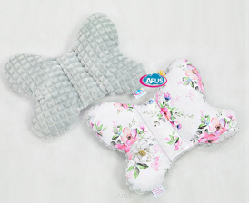 Poduszka motylek antywstrząsowa Minky (popiel+kwiat jabłoni biały)