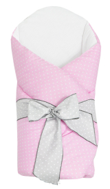 Rożek becik usztywniony wiązany SWEET (białe kropki na różowym +białe kropki na popielu)