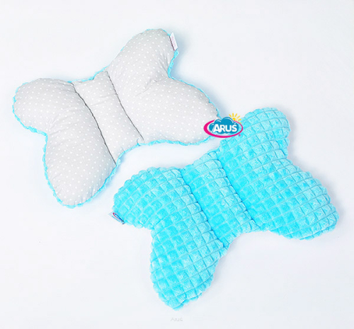 Poduszka motylek antywstrząsowa Minky (turkus+białe kropki na popielu)