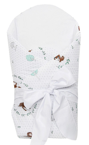 Rożek becik usztywniony wiązany KOKARDKA (wianuszki zielone +biały)