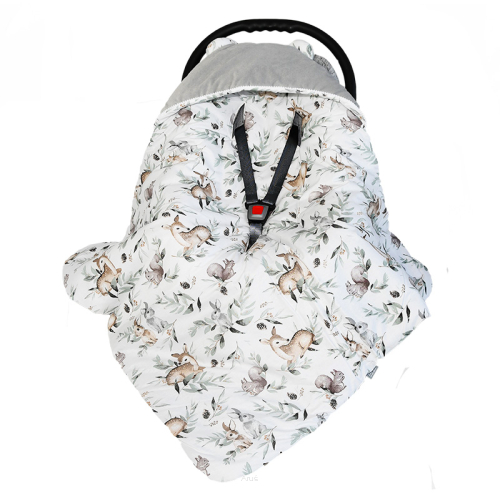 Otulacz śpiworek 100x100 z kapturkiem do fotelika velvet/bawełna (popiel +wiewiórka popielata)