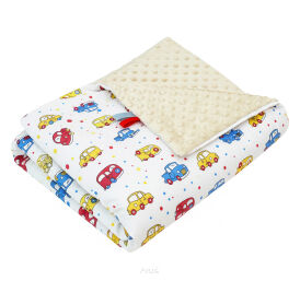 Koc kocyk pled pledzik MINKY 75x100 (kremowy+małe samochodziki)