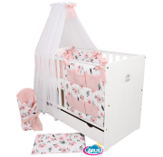 6 el.Pościel do łóżeczka 120x90 dwustronna "KOKARDKA" (calineczka +róż pudrowy)