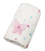 Koc kocyk z mikrofibry (biały z gwiazdkami + różowa kokardka)