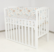 8 el. Łóżeczko opuszczany bok TOBIASZ 100x50 kolor biały + materac + posciel