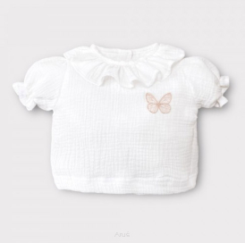 Koszula muślinowa z bufką krótki rękaw (śmietankowy motyl))