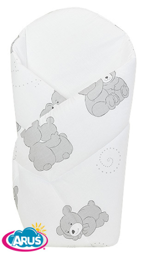 Rożek becik niemowlęcy zapinany na rzep (popielate misie na białym tle)