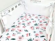 4 el.Pościel do łóżeczka 120x90 dwustronna "KOKARDKA" (calineczka +biały gładki)