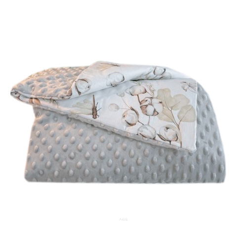 Koc kocyk pled pledzik MINKY 75x100 (popiel +kwiat bawełny)