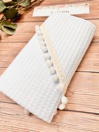 Okrycie kąpielowe wafelek bawełniane 100x100 BOHO white pompons white
