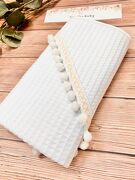 Okrycie kąpielowe wafelek bawełniane 100x100 BOHO white pompons white