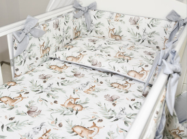 5 el.Pościel do łóżeczka 120x90 dwustronna "KOKARDKA" (popielata wiewiórka +popiel)