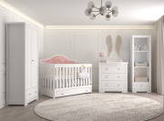 Meble do pokoju dziecięcego, zestaw mebli CARMEN 4 (róż pudrowy) : łóżeczko + komoda + szafa + regał