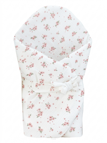 Rożek becik muślinowy, otulacz, kołderka, mata z wypełnieniem 4w1 (powder blossom)