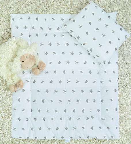 2 el.pościel do wózka (poduszka+kołderka) popiel gwiazdki na białym tle