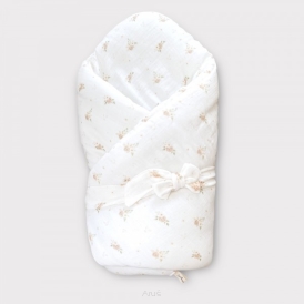 Rożek becik muślinowy, otulacz, kołderka, mata z wypełnieniem 4w1 (pastel roses)