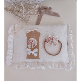 Zestaw opaska bezuciskowa + spinki 2szt (różyczki + koronka)