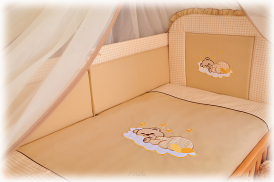 3 elementowa pościel HAFTOWANA (beżowy miś na chmurce)