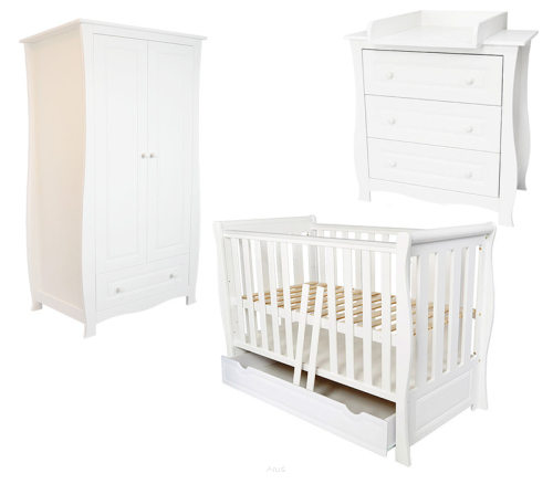 Zestaw KATE/MEGAN 3 : łóżeczko z szufladą + komoda z przewijakiem +szafa