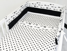 3 el.Pościel do łóżeczka 120x90 bawełna/minky biało czarna