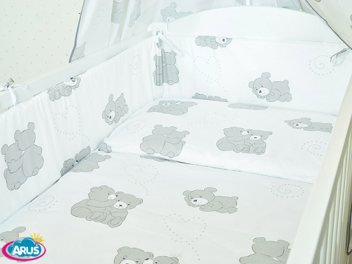 ARUŚ 3 el. pościel do łóżeczka 120*90 (131-popiel misie na bialym)