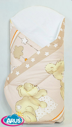 Rożek becik niemowlęcy zapinany na rzep (beżowy miś z podusią 1)