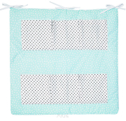 Przybornik na łóżeczko "KOKARDKA" (serduszka mietowe +czarne kropki )