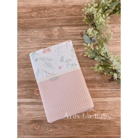 Koc kocyk wafelek bawełniany 100x75 (różowy +eucaliptus)