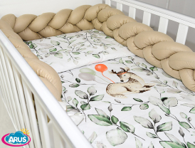 5 el.Pościel do łóżeczka 120x90 "Nature&Flowers" (sarenka zielona +beżowy warkocz)