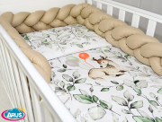 5 el.Pościel do łóżeczka 120x90 "Nature&Flowers" (sarenka zielona +beżowy warkocz)