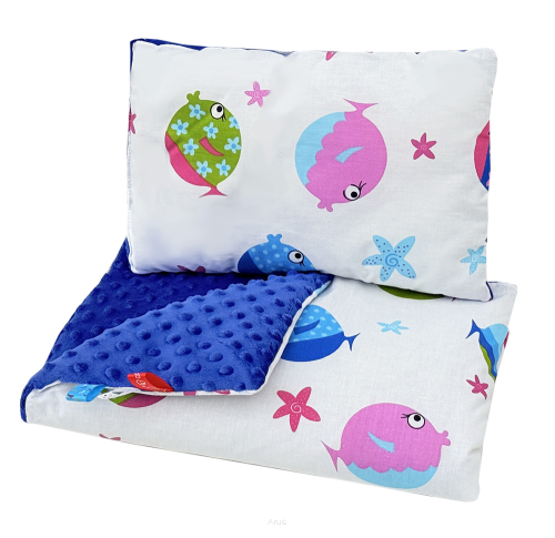 Pościel do wózka / kołyski MINKY (chaber +rybki)