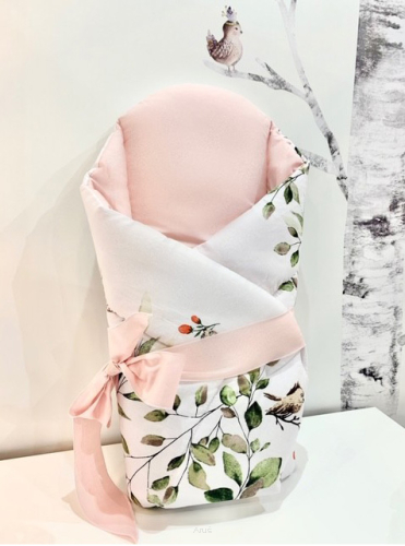 Rożek becik usztywniony wiązany (sarenka zielona+ róż pudrowy)