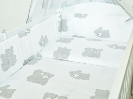 ARUŚ 2 el. pościel do łóżeczka 120*90 (131-popiel misie na bialym)
