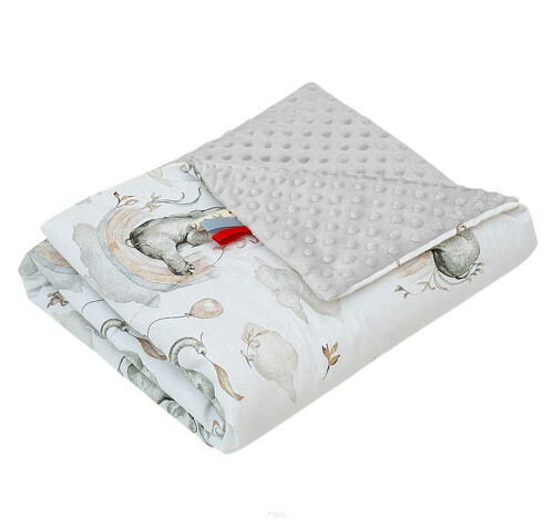 Koc kocyk pled pledzik MINKY 75x100 (popiel +słonik z tęczą)