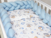 5 el.Pościel do łóżeczka 120x90 "Nature&Flowers" (niebieskie misie na chmurce +niebieski)