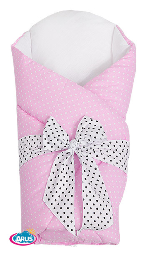 Rożek becik usztywniony wiązany SWEET (białe kropki na różu+czarne kropki)