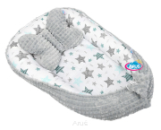 Kokon niemowlęcy +motylek otulacz dwustronny minky (popiel +gwiazdki miętowe)