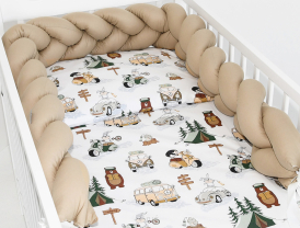 3 el.Pościel do łóżeczka 120x90 "Nature&Flowers" (beżowy kemping +beżowy warkocz)