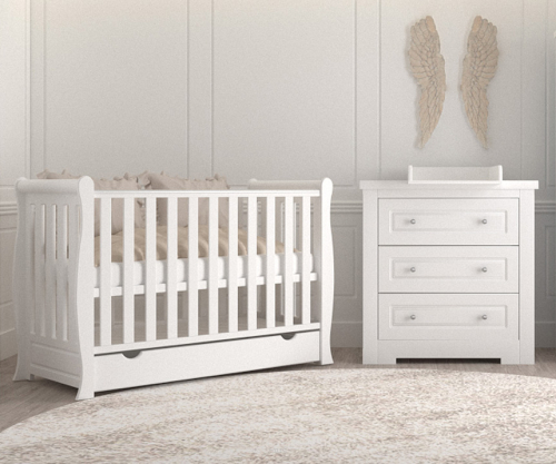 Zestaw mebli ALICE 2 biały : łóżeczko z szufladą + komoda z przewijakiem