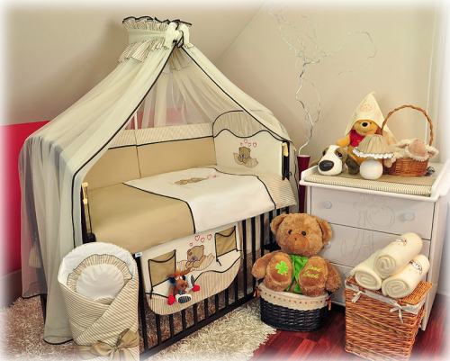 11 el.Pościel do łóżeczka 120x90 z moskitierą 