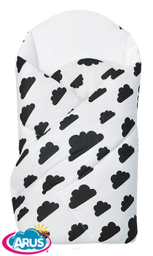 Rożek becik niemowlęcy zapinany na rzep (czarne chmurki na białym)