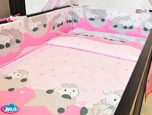 ARUŚ 3 el. pościel do łóżeczka 120*90 (18-rozowe barany)
