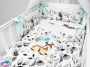 2 el.Pościel do łóżeczka 120x90 dwustronna "KOKARDKA" (sarenki popielate +mięta)