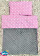 Pościel do wózka / kołyski MINKY (popiel+różowe grochy)
