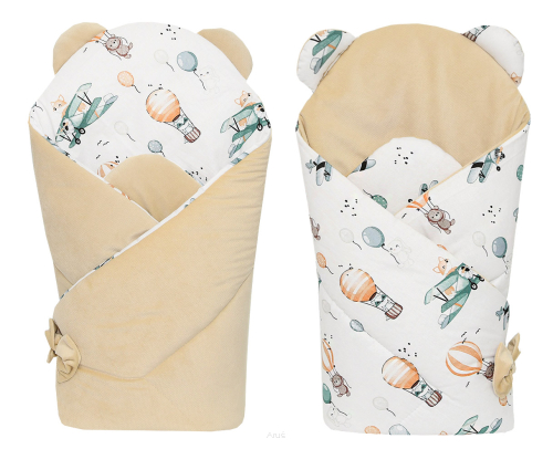 Rożek becik niemowlęcy VELVET (capuccino +lis w samolocie)