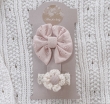Zestaw spinek do włosów (pudrowa haftowana kokardka +kwiatuszek) - 2