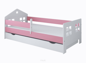 Łóżko dziecięce z szufladą z barierką 160X80 FLORA biało/różowe
