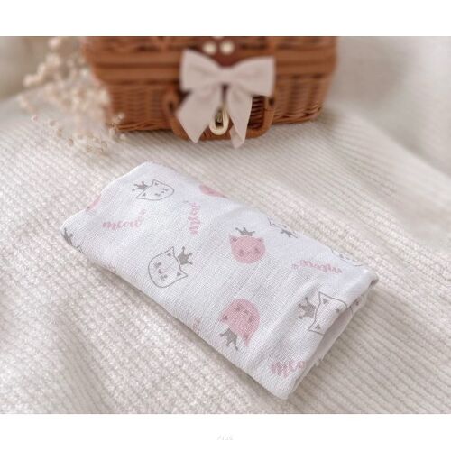 Pielucha pieluszka tetrowa kolorowa 70*80 (kotki różowo białe)